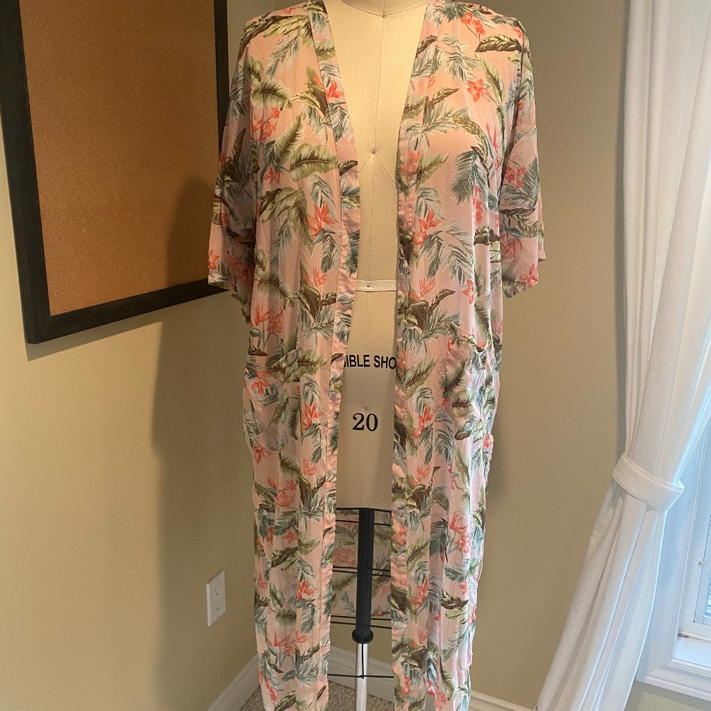 Tropical Print Beach Cover-Up/ Kimono